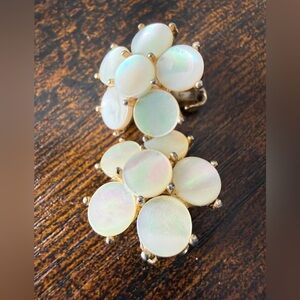 Vintage mother of pearl Cluster Clip-On Earrings - Iridescent White
